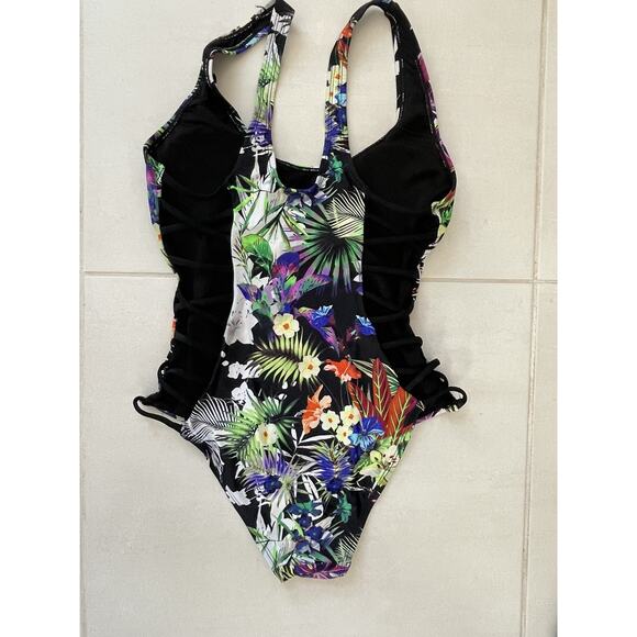 Tinibikini Swim Tropical Floral One Piece Swimsuit Strappy Sides - Picture 4 of 9